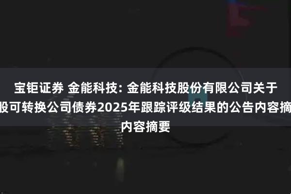 宝钜证券 金能科技: 金能科技股份有限公司关于A股可转换公司债券2025年跟踪评级结果的公告内容摘要